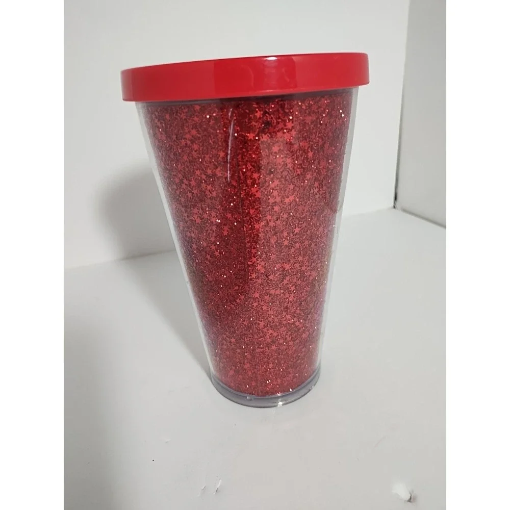 Starbucks 2018 Red Glitter Cold Cup Tumbler Stars‎ 16 Oz No Straw